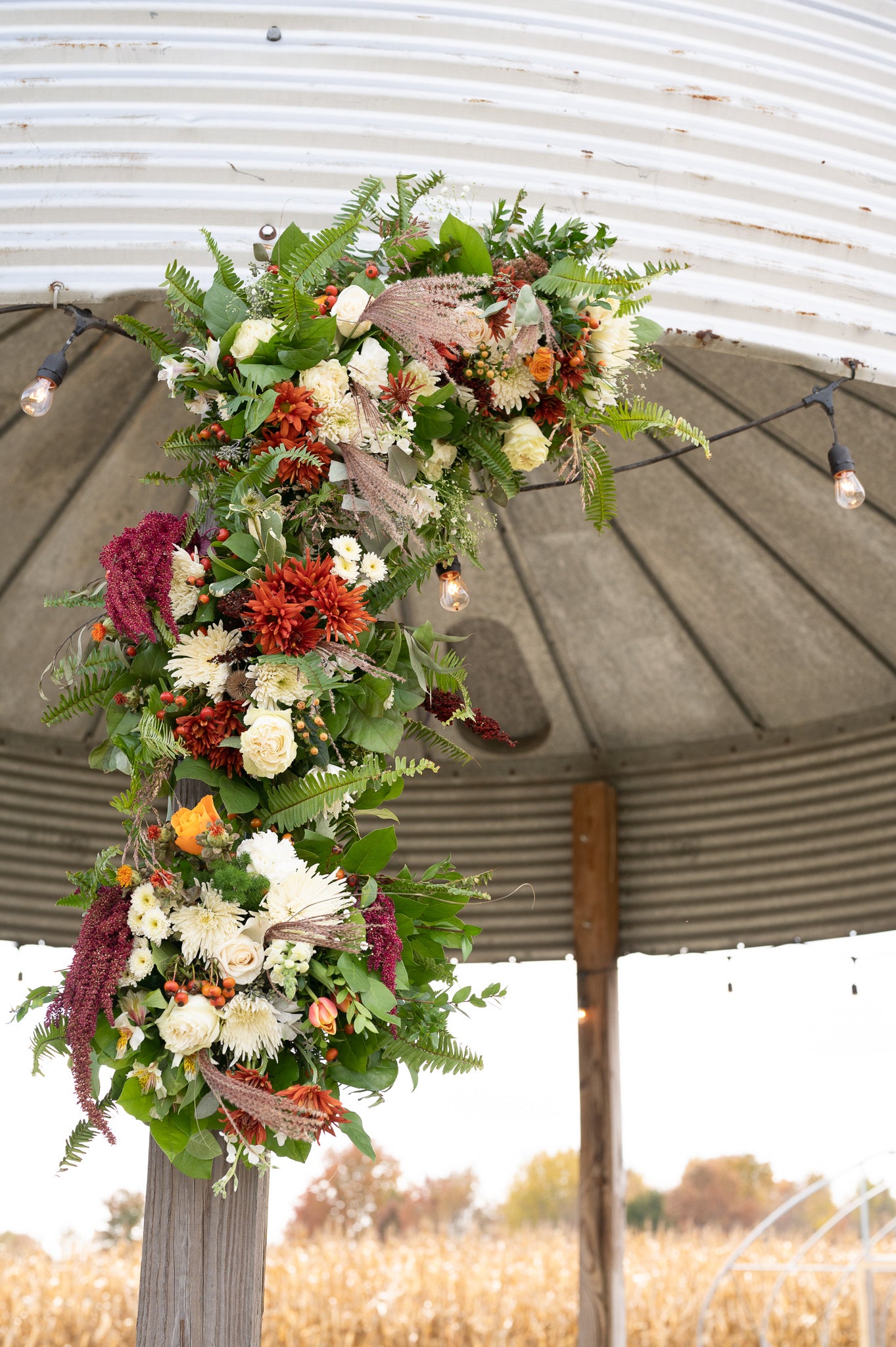 Wedding floral arrangement on the gazebo. 