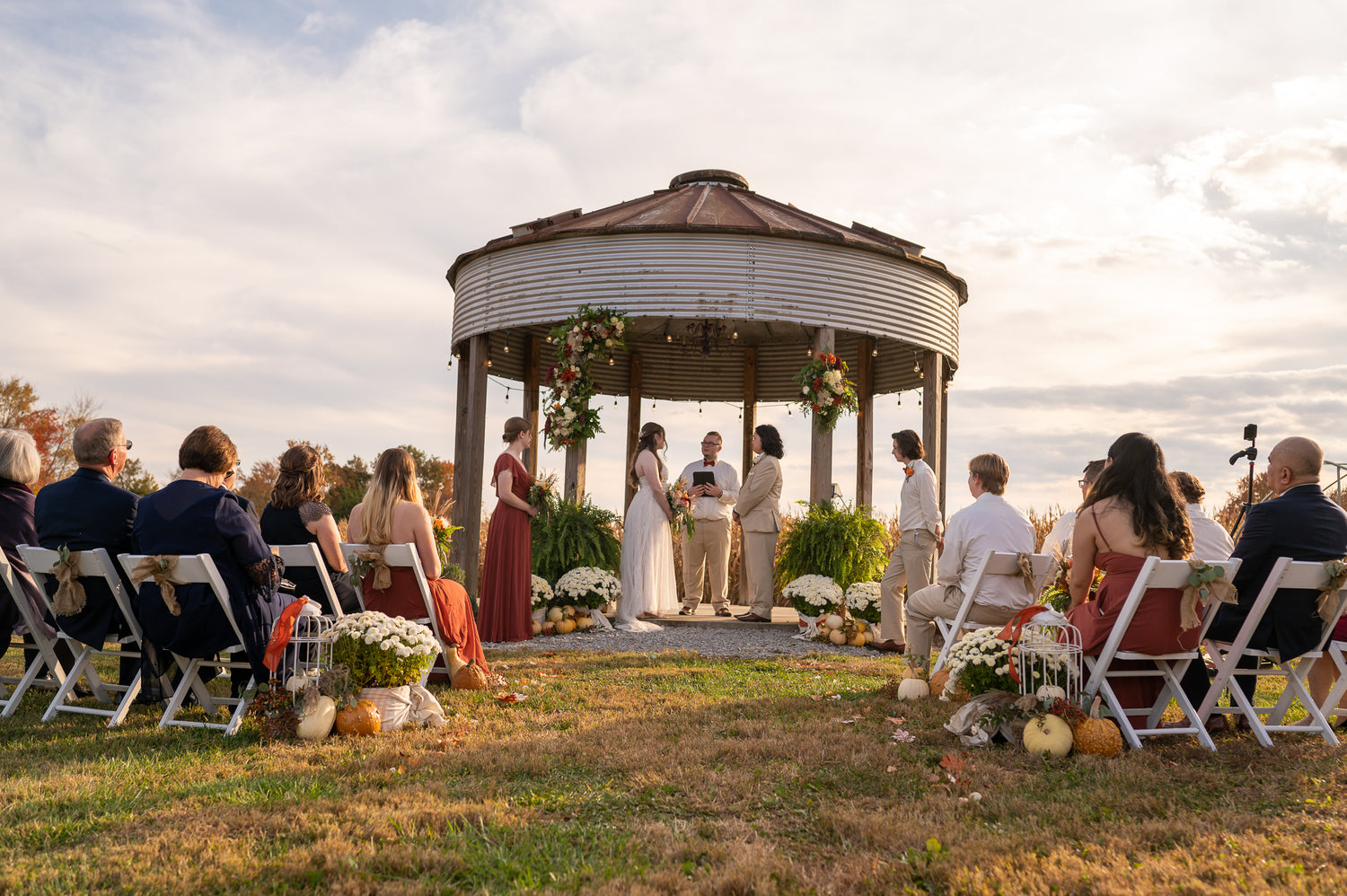 One of our fall weddings, complete with decor, guests, and officiant.