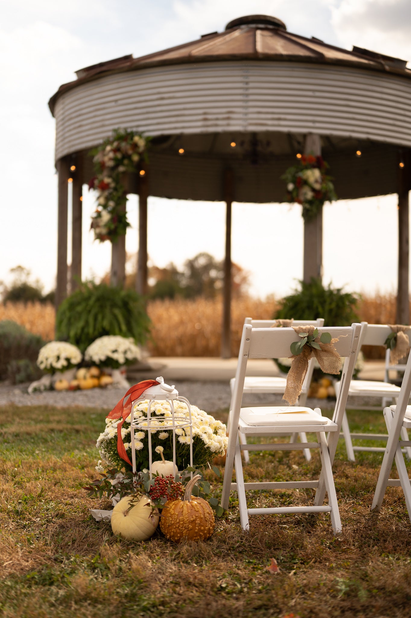 Our Autumn-seasonal wedding decor beside the gazebo.