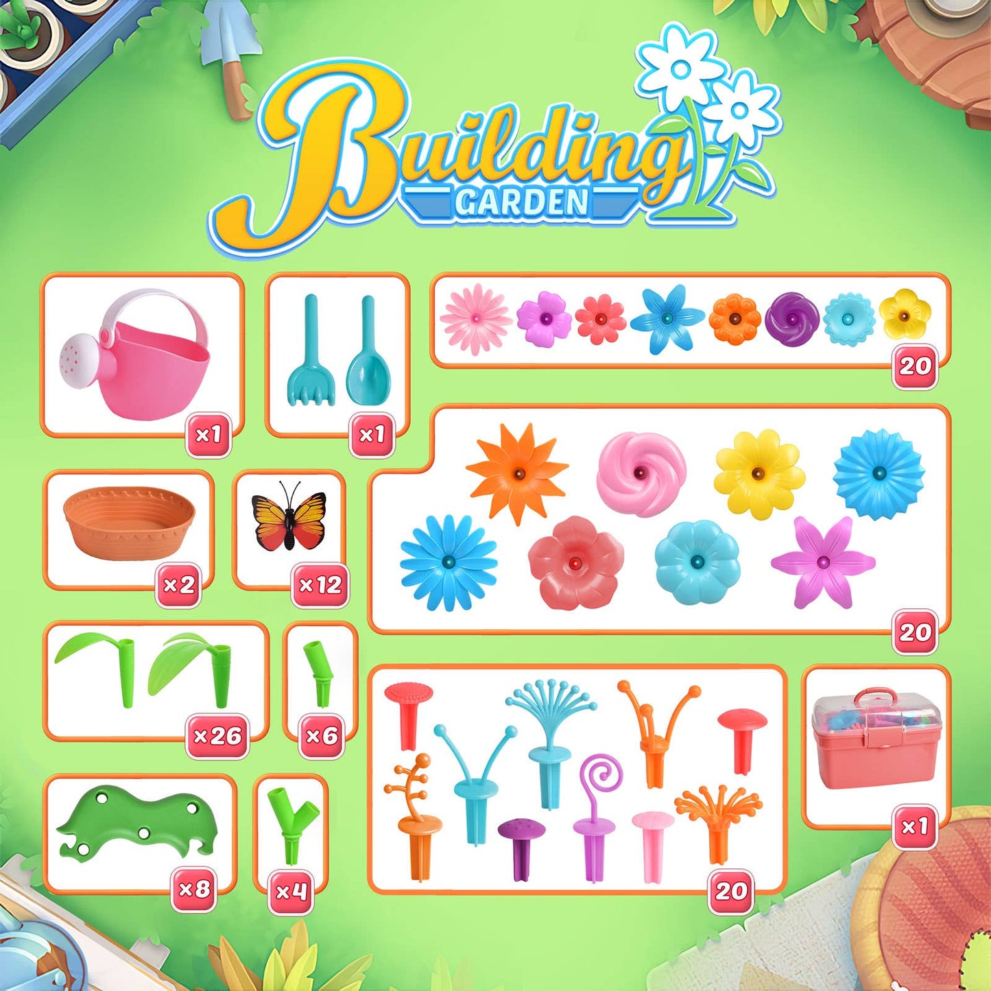 148PCS Garden Building Toys, Pretend Play, Preschool STEM